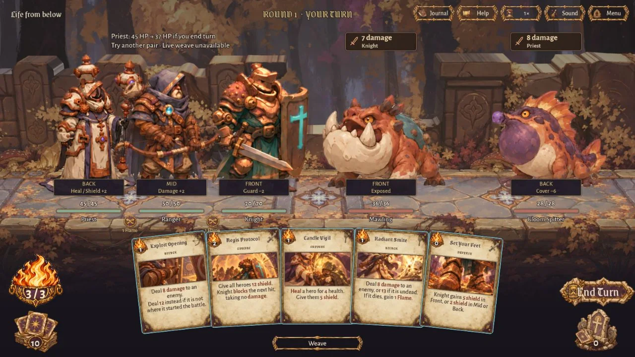 Project Patagonia’s party of three facing two creatures in battle